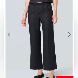 Vivid Black Linen Straight Leg Ankle Zip Waist Pants Women’s Sz L